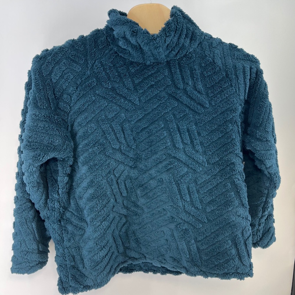Eddie Bauer Quest Plush Textured Fleece Mock Neck Pullover Women XL Teal NWT